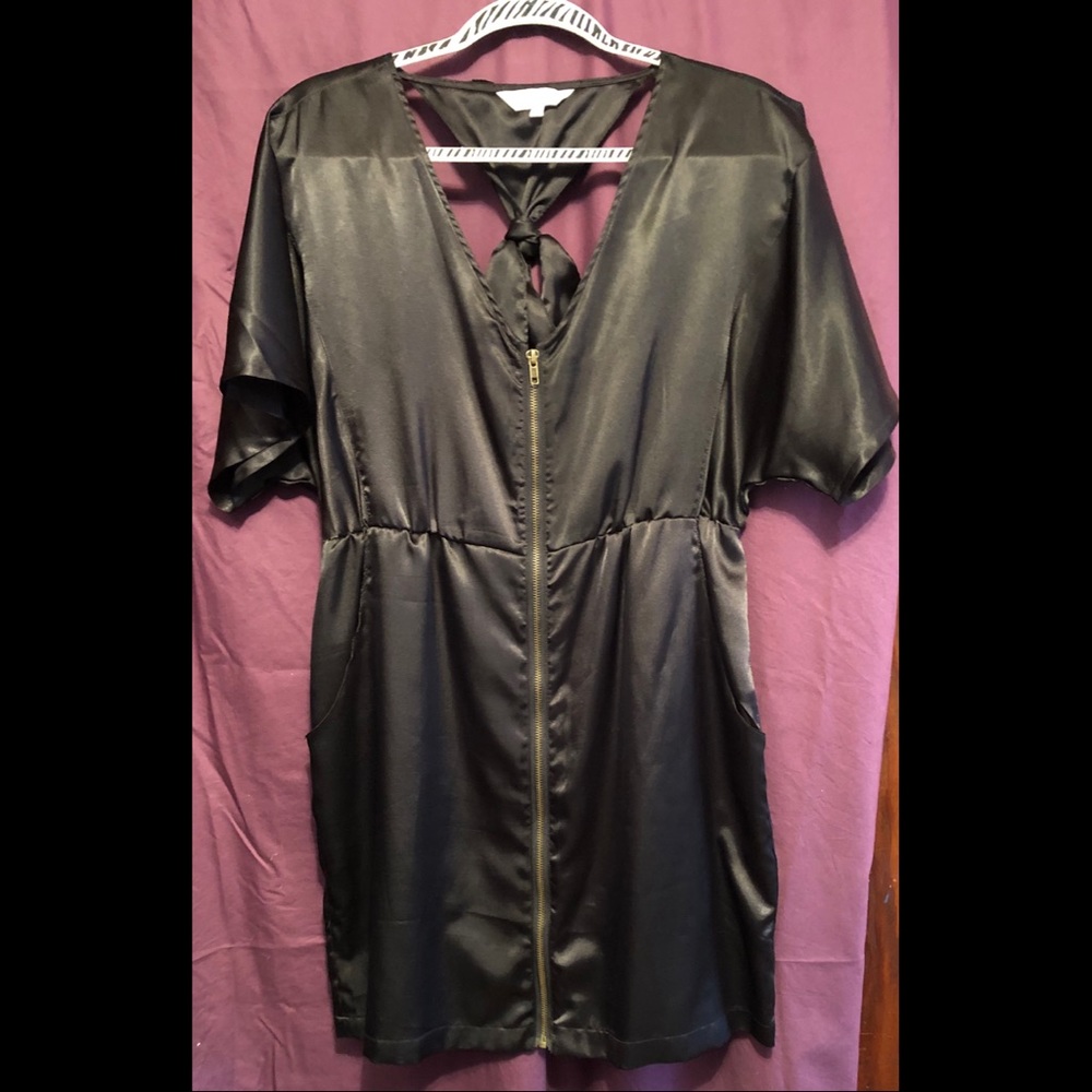 Black Front Zip Dress, L